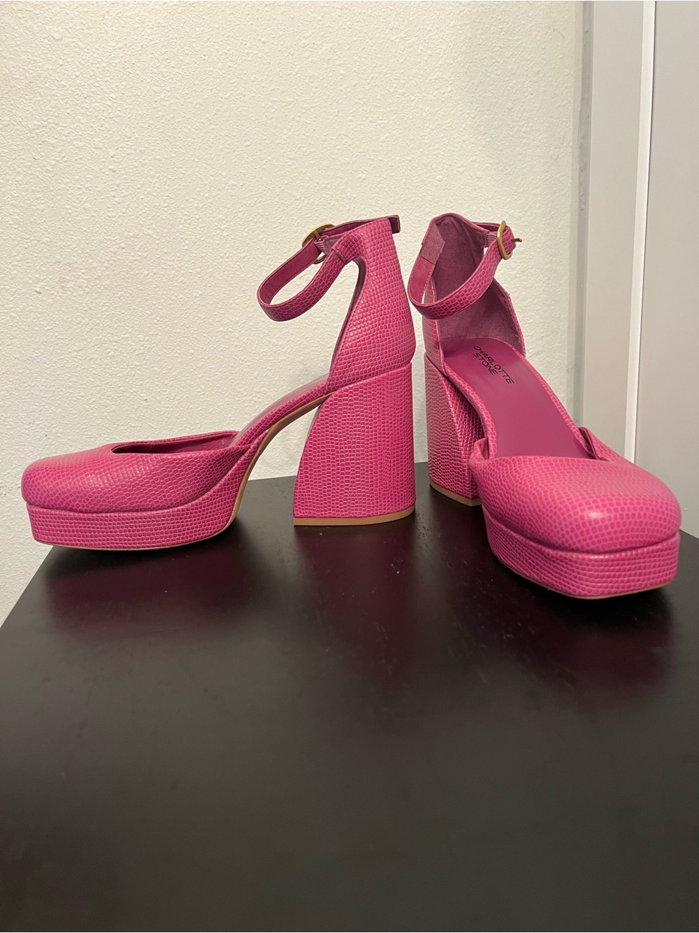 Charlotte Stone Fran Platform Heels in Flamingo Pink - Picture 2 of 5